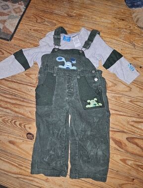 Blue’s Clues rare vintage green corduroy overalls with adjustable straps 3t